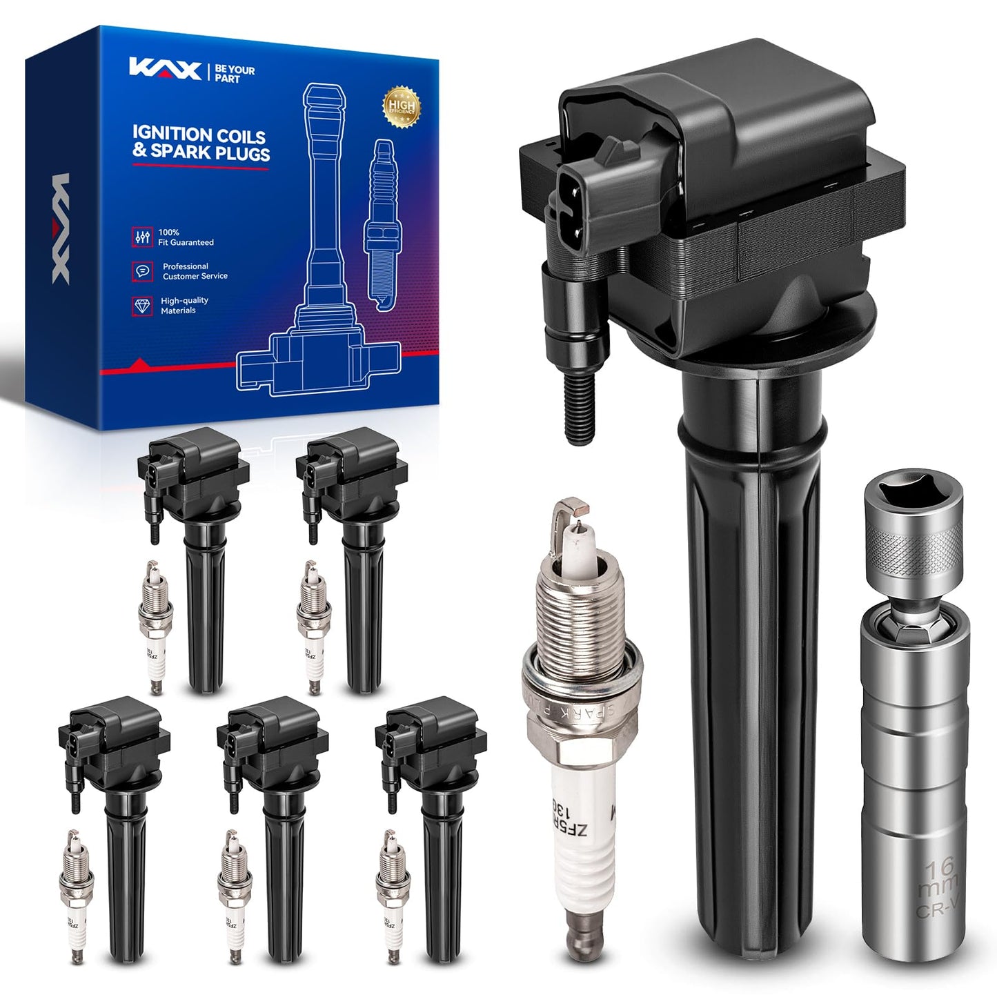 KAX Set of 6 Ignition Coils & Iridium Spark Plugs w/Magnetic Socket for Chrysler2004-2006 Pacifica 3.5L 2005 300/Magnum 3.5L 199